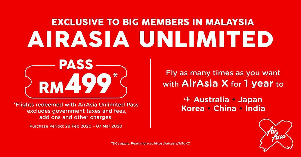 Unlimited flights for a year with the AirAsia Unlimited Pass at only RM499