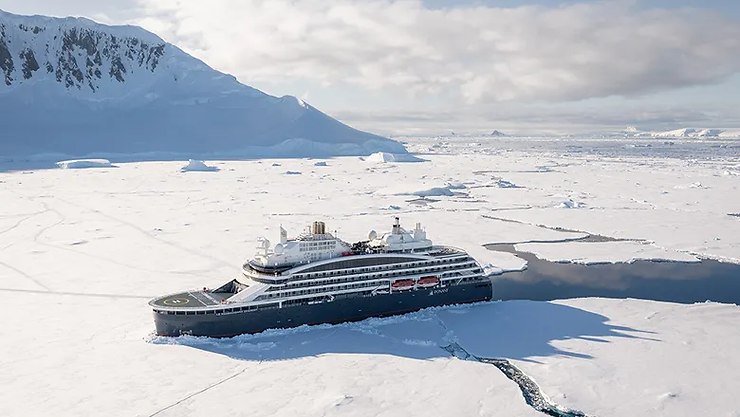 Le Commandant Charcot is the world’s only luxury icebreaker, carving through polar ice that swiftly reseals, leaving no trace – an elegant feat of eco-conscious innovation for exploration.