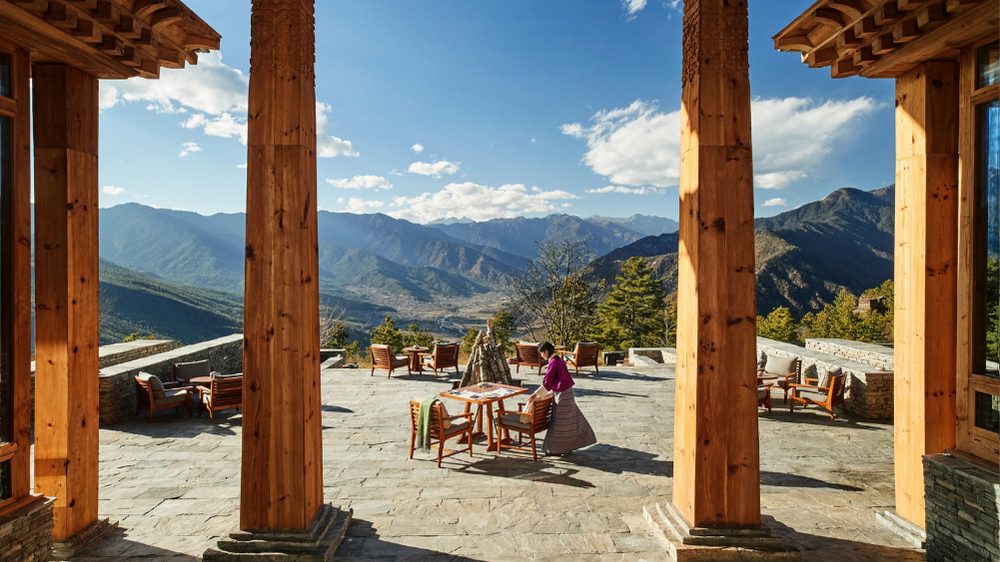Resort staff preparing alfresco dining at Six Senses Paro in Bhutan